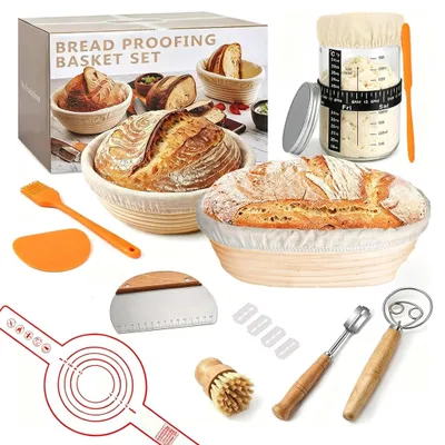 Sauerteig Starter Set mit 2 Gärkörben, rund 23 cm & oval 25 cm