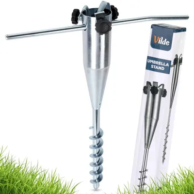 Produktbild von Vilde | Sonnenschirmständer Metall - Bodenhülse zum Eindrehen - 56 cm - Universal Ø 20-60 mm - Verzinkt - Silber