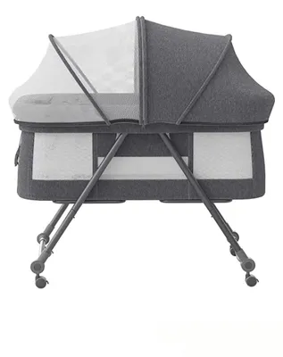 Produktbild von Baby Reisebett - Schaukelwiege Gitterbett - Faltbar - Mit Matratze - Leise Rollen - Für Neugeborene 0–12 Monate - Grau Comfort