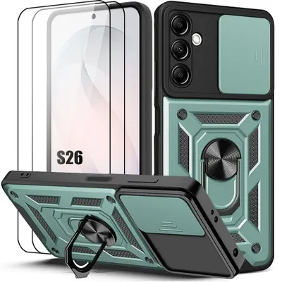 Image de Coque + 2 Verres Trempés pour Samsung Galaxy S26, Protection avec Cache Caméra Anti-Rayures - Vert