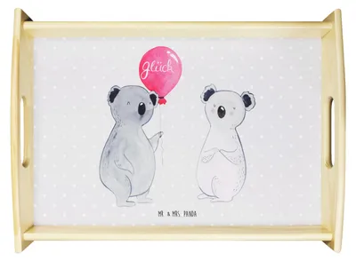 Produktbild von Mr. & Mrs. Panda Tablett Koala Luftballon - Grau Pastell - Geschenk, Geburtstag, Party, Sofa, Küchentablett, Frühstückstablett, Bett-Tablett, Servier
