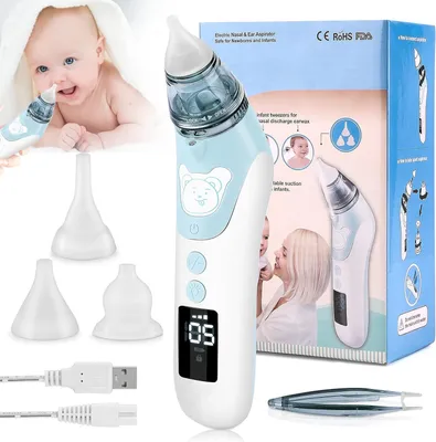 Produktbild von Baby Nasensauger Elektrisch Nasal Aspirator Wiederaufladbar USB, LCD-Bildschirm, mit 5 Saugstufen und 3 Silikonspitzen, 3-in-1 Nasenreiniger