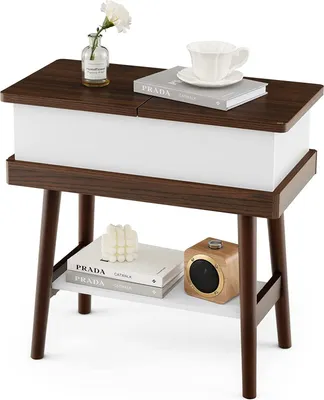 Produktbild von GOPLUS Beistelltisch mit klappbare Tischplatte, Sofatisch mit Ablage, Nachttisch aus Holz für Wohnzimmer & Schlafzimmer