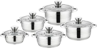 Produktbild von 10-tlg Edelstahl Kochgeschirr Set Induktion Kochtopf Topf mit Deckel