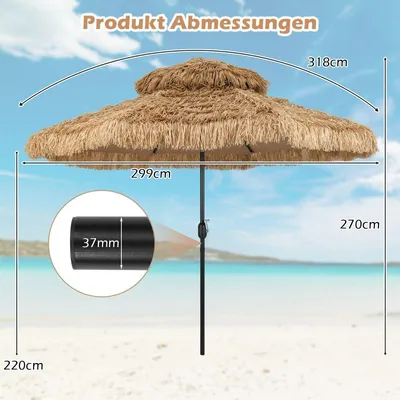 Immagine prodotto di Ombrellone Tiki hawaiano, paglia PE da 299 cm, inclinazione regolabile