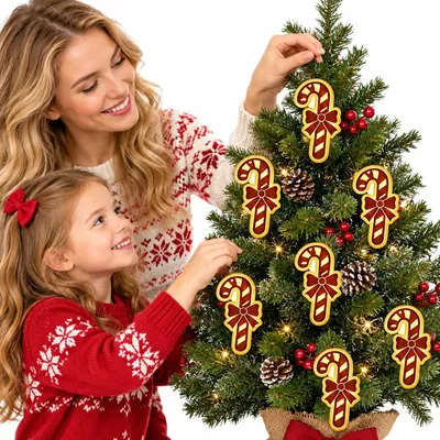 Produktbild von LED Weihnachtsdeko Zuckerstange, 7-teiliges 3D Holz Zuckerstange Wanddeko Set, warmweiß beleuchtet, selbstklebend, Weihnachtsbeleuchtung