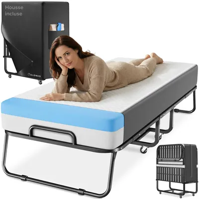 Image de Lit pliant ELONEO avec matelas haut de gamme, 90 x 200 cm