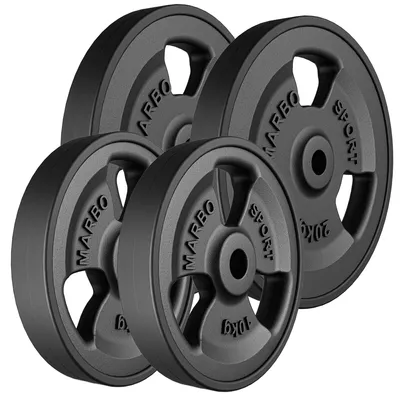Obrázek produktu pro Marbo Sport 60 kg sada pogumovaných zátěžových desek Tri-Grip z litiny Litinové závaží s otvorem ø30/31 mm / 2 x 20 kg + 2 x 10 kg
