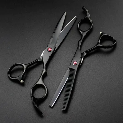 Produktbild von Professionelle 440c 5,5 6 Rot Schwarz Haarschere Schneiden Friseur Haarschnitt Effilierschere Friseurschere-5,5_Zoll_Set