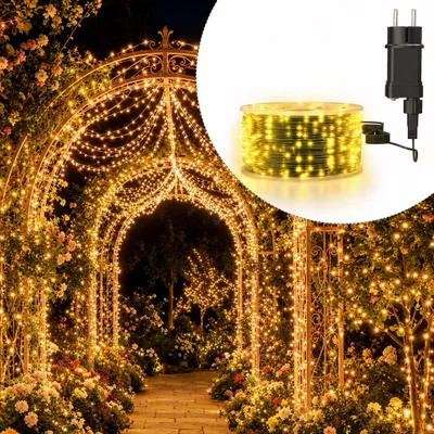 Imagen del producto de Guirnalda LED VA-Cerulean, cable de cobre, 50 metros, 500 LEDs, luz blanca cálida, ideal para decoración de fiestas, uso en exteriores, con mando a distancia