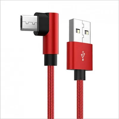 Produktbild von SYSTEM-S USB 2.0 Kabel 25 cm Micro B Stecker zu 2.0 A Stecker Winkel geflochten in Rot