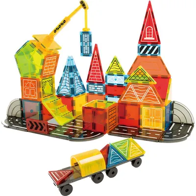 Productafbeelding van Olvy Magnetische bouwstenen, Montessori speelgoed - Magnetische tegels voor kinderen - Magnetische bouwstenen - Magnetisch constructiespeelgoed, geschikt vanaf 3 jaar - Bouwsets
