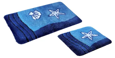 Obrázek produktu pro Koupelnová předložka Sada - Koupelnová předložka 50 x 90 cm - Předložka na WC 50 x 45 cm - Modrá - Protiskluzová, do koupelny