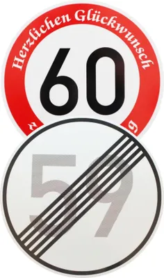 Produktbild von Original 2 x Verkehrsschild Nr. 274-60 60 km/h und Nr. 282 Ende 59 km/h zum 60 Geburtstag Verkehrszeichen Geburtstagsschild Schilder Straßenschild RA1