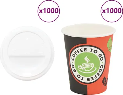 Produktbild von Pappbecher mit Deckeln 1000 Stk. 8oz 240ml