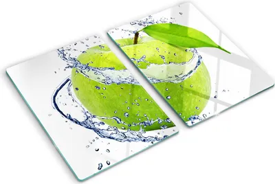 Produktbild von Tulup Glas Herdabdeckplatte - 2x40x52 cm - Glaskeramikkochfeld-Abdeckung Spritzschutz Glasabdeckplatte Kochplattenabdeckung und Schneidebrett - Zweiteilig - Essen & Getränke - Grüner Apfel - Grün