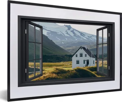 Produktbild von MuchoWow® MuchoWow® Gerahmtes Poster Aussicht - Haus - Berg 60x40 cm - Poster mit zchwarzem Bilderrahmen - Schlafzimmer - Plakat in Rahmen - Drucken