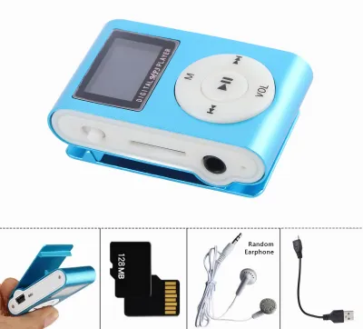 Obrázok produktu pre MP3 prehrávač, 128 m, pamäťová karta, prenosný, mini, s kovovým krytom, vhodný pre študentov, šport, beh, modrej farby