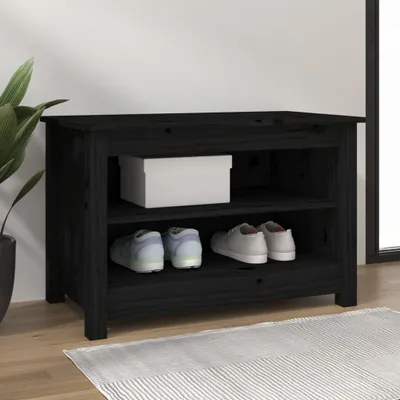 Produktbild von vidaXL Lavica na topánky čierna 70x38x45,5 cm Masívne borovicové drevo