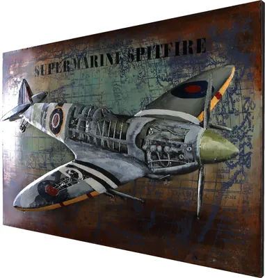 Image de Tableau mural métallique Spitfire effet 3D image en relief fait main L=120cm