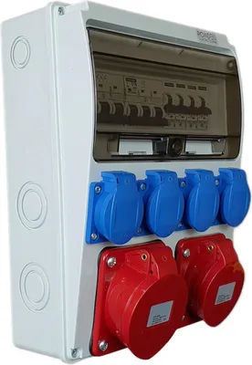 Produktbild von RoadEu Stromverteiler 16A 5P, 32A 5P Dosen, 4x 230V Schuko Steckdosen, mit Leitungsschutzschaltern, Baustromverteiler IP44