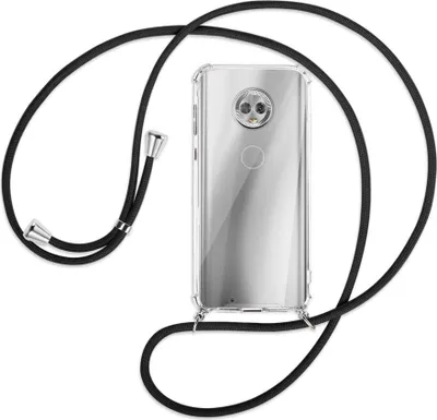 Produktbild von Handykette Backcover-Schutzhülle mit Band (Metall silberfarben) für Motorola Moto G6 - schwarz