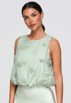 Produktbild von LARICA Bluse V-1 mit floralem Design und lockerem Schnitt OW-TS-E0063 green M