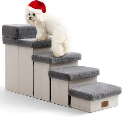 Image de Escalier pour petits animaux avec compartiment de rangement et 5 marches réglables