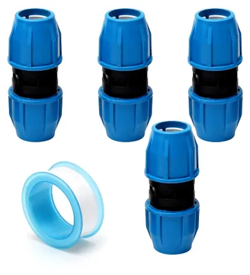Produktbild von 4 Stück PE Rohr 25MM Verbinder, PE Rohr 25MM Verschraubung, PE Rohr Verschraubung, PP Fitting, 180 Grad Winkel Klemmverbinder für PE80 PE100 Rohre, Innen- und Außeninstallationen