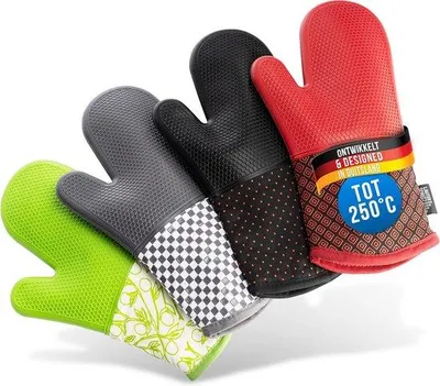 Produktbild von Ofenhandschuhe mit Vollsiliconenbeschichtung, hitzebeständig bis 250°C - Schwarz