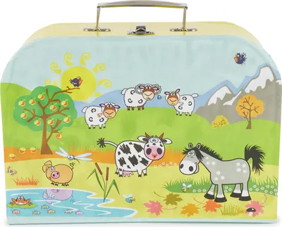 Produktbild von Bieco Kinderkoffer mit Tiermotiv, 21x30 cm | Spielkoffer Kinder | Kinderkoffer Spielzeug | kleiner Kinder Spielkoffer | Koffer aus Pappe | Metallgriffe | Köfferchen für Kinder | Kindergepäck
