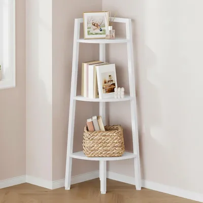 Productafbeelding van Hoekplank 3 niveaus, boekenplank, metaal frame, wit, voor woonkamer