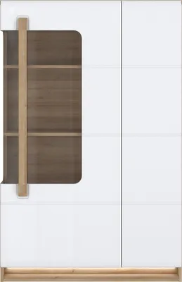 Produktbild von Stauraumvitrine >ATTENTION< mit LED, Eiche Nachbildung / Weiß gloss - 89,9x139,6x34,3 (BxHxT)