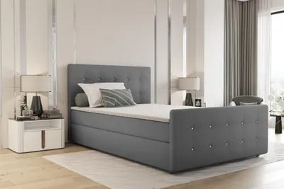 Produktbild von Boxspringbett Schlafzimmerbett MARKOS 180x200cm Stoff Soro Grau inkl. Topper