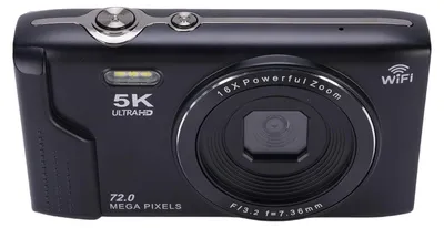 Zdjęcie produktu dla aparat cyfrowy 5K, 72 MP, 16-krotny zoom, 2,8-calowy ekran LCD, autofokus AF z lampą błyskową, WLAN, do fotografii podróżniczej, czarny