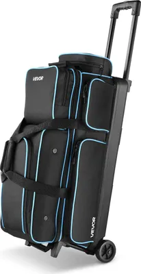 Immagine prodotto di Borsa per 3 bocce da bowling VEVOR con doppie ruote e scomparto separato per scarpe (fino alla taglia 16 USA) e tasca accessori extra large, maniglia estensibile fino a 105 cm Nero + Blu