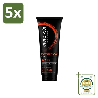 Zdjęcie produktu dla 5 sztuk żelu do włosów Syoss Power Hold - bardzo mocne utrwalenie - 250 ml - zestaw ekonomiczny