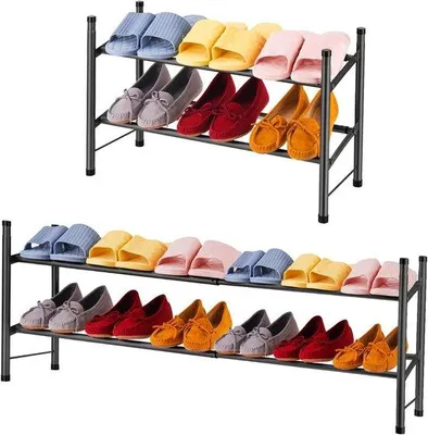 Produktbild von Schwarzes 2-stufiges Schuhregal, leicht, stapelbar und platzsparend