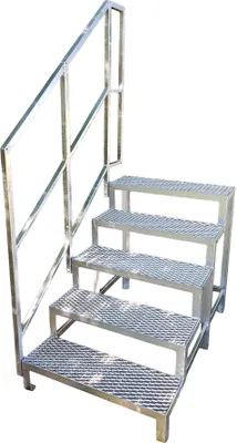Produktbild von 5 Stufen mit Geländer Stahltreppe Außentreppe Freistehend Breite 80 cm Höhe 90-105 cm verzinkt