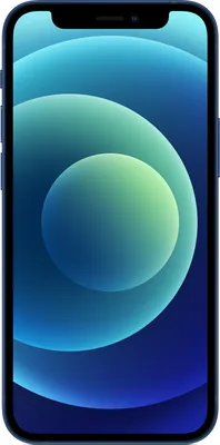 A product shot of an iPhone 12 mini with a blue background.