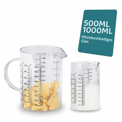 Produktbild von Messbecher Set Glas 500ml/1000ml hitzebeständig Messkanne Dosierhilfe Behälter
