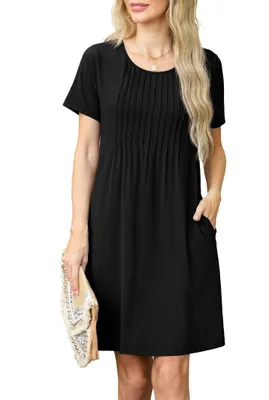 Imagen del producto de Vestido mini de verano para mujer, con mangas cortas y bolsillos