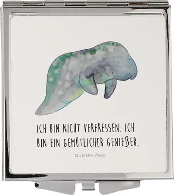 Produktbild von Mr. & Mrs. Panda Kosmetikspiegel Seekuh Chillen - Weiß - Geschenk, Schminkspiegel, Diät, Kleiner Spiegel, Klappbarer, Süßigkeiten, Handspiegel, Essen, Meer, Seekühe