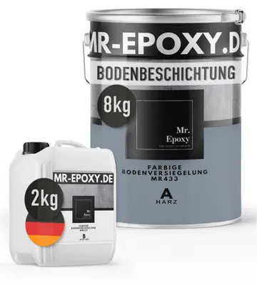 Produktbild von Mr. Epoxy Epoxidharz Bodenbeschichtung (10 kg, RAL 7001 Silbergrau) - 2K Betonfarbe für Garagen, Keller & Werkstatt Boden - Flüssigkunststoff Epoxid Grundierung und Bodenversiegelung