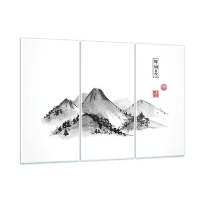 Produktbild von Bilder auf glas - 3 Teile - Zeichnen Asien Berge - 165x110cm - Glasbilder - Wandbilder - Bilder - zum Aufhängen bereit - Wanddekoration aus Glas - Glas Bilder - Wandbild auf Glas - GCE165x110-4273