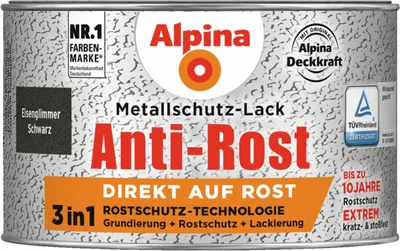 Produktbild von Alpina Metallschutzlack Anti-Rost Eisenglimmer Schwarz 300 ml