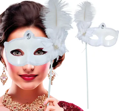 Image de Carnaval Venezia Mascarade Blanc Masque Élégant Barre Déguisement de fête Bal Vénitien Courtisan Glamour, Couleur : Blanc
