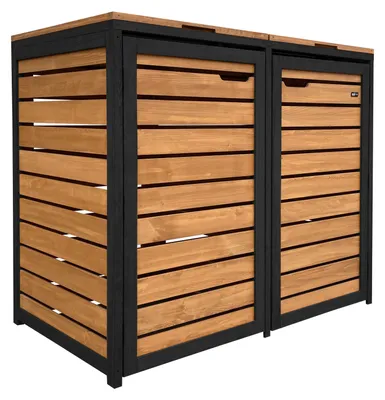Produktbild von AXI Lex Mülltonnenbox Holz Braun/Schwarz | Mülltonnenverkleidung mit Deckel für 2 Tonnen - 240 - 480L | Müllbox / Aufbewahrungsbox für Mülltonnen