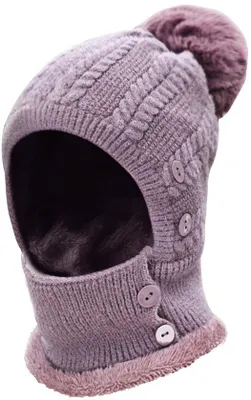 Produktbild von Unyqoos® Gestrickte Wintermütze mit Fleece-Futter und verstellbarer Gesichtsmaske – Mützen‑ & Halswärmer-Set mit Bommel, weich & hautfreundlich