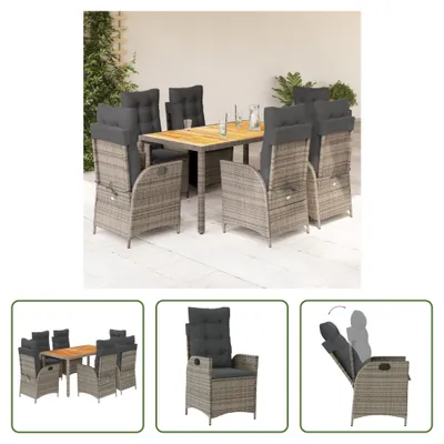 Produktbild von The Living Store 7-tlg. Garten-Essgruppe mit Kissen Grau Poly Rattan